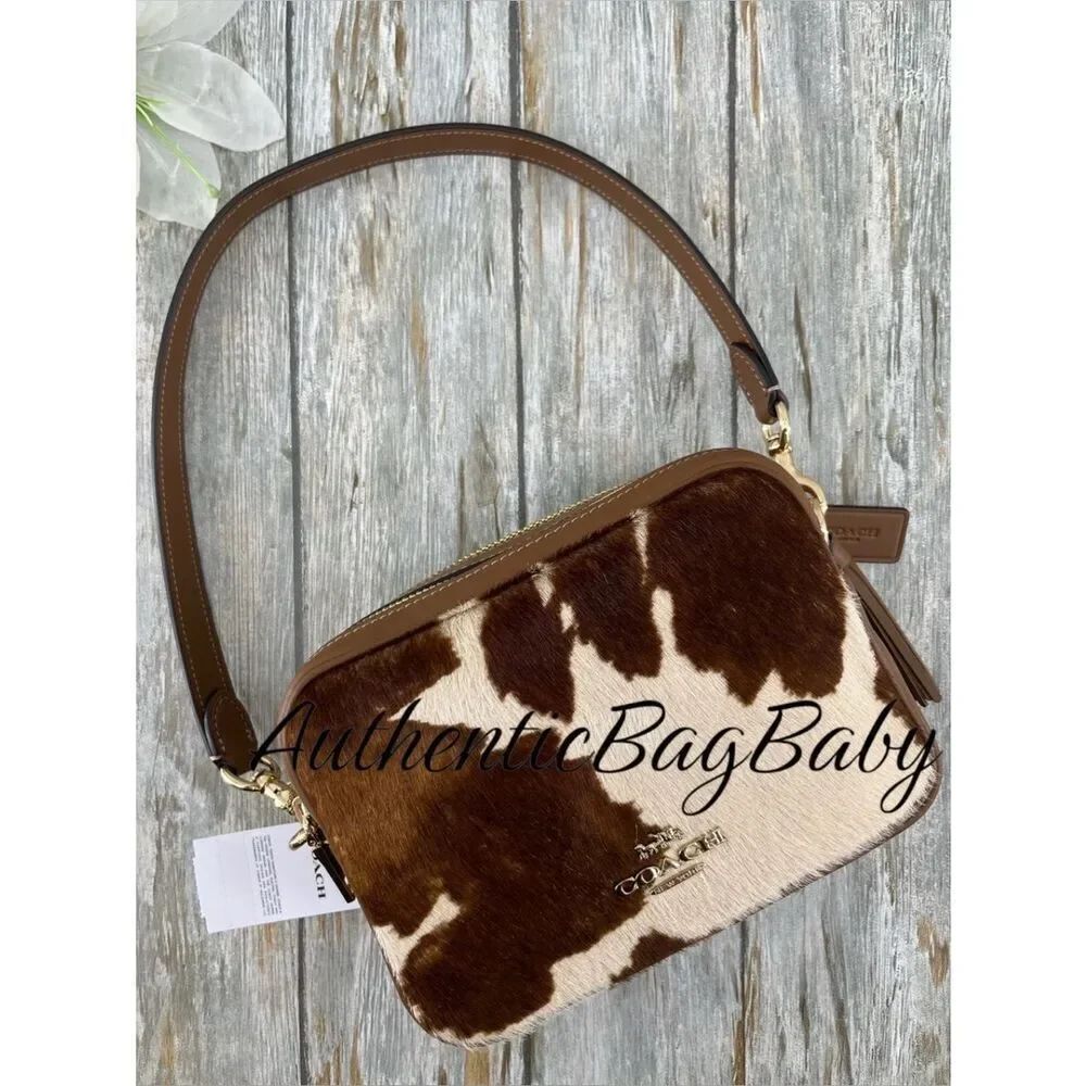 Coach Mini Carey Crossbody Bag In Haircalf With Cow Print Purse